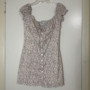 Princess Polly Multi floral short sleeve milk maid button front mini dress US 6